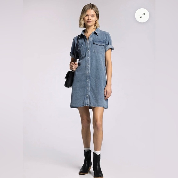 💙 Thread & Supply Phoenix Denim Shirtdress | L | NWOT Snap Front Mini Dress - Picture 2 of 6